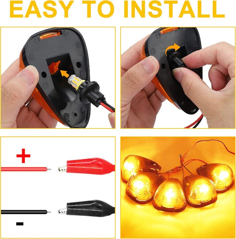 GLOFE 5X Cab Roof Marker Lights LED Amber Top Clearance Running Lights Compatible with Ford 1999-2016 F150 F250 F350 F450 F550 Super Duty Pickup Trucks SUV (5PCS, Amber Lens) - Image 5